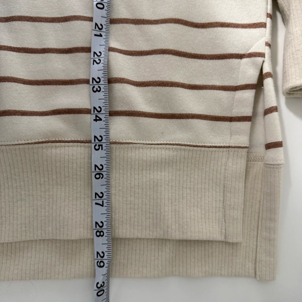 Maurices Sweatshirt Cream & Brown Stripe V-neck Hooded Oversized Medium Women’s - Picture 8 of 11